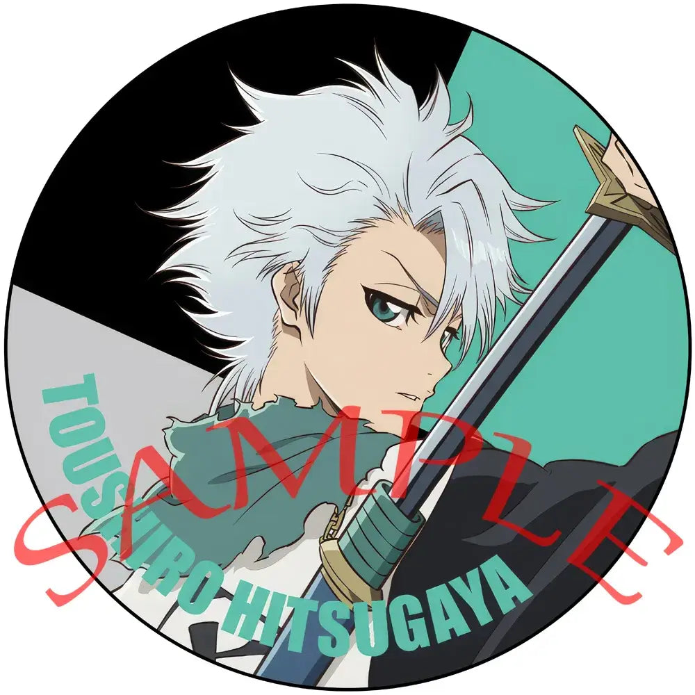 Circular enamel badge set featuring bleach anime character ichigo with spiky white hair and teal eyes holding green sword