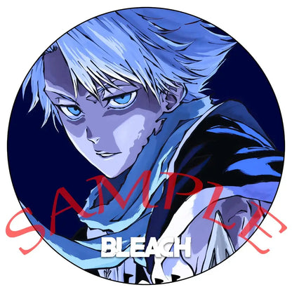 Circular enamel badge featuring bleachs ichigo with blue hair and eyes in a stylized anime illustration pin set