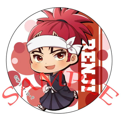 Chibi bleach ichigo enamel badge set featuring red-haired character in dark blue outfit with white headband and bow pin set