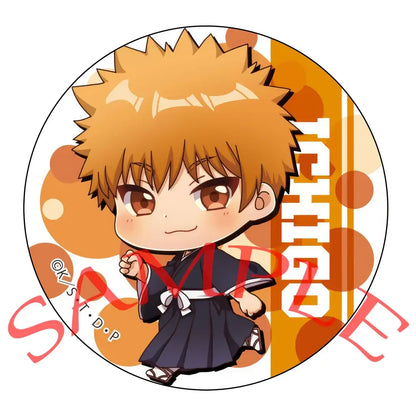 Chibi-style orange-haired anime character in dark blue traditional garment enamel badge set from bleach ichigo pin set