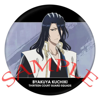 Circular enamel badge featuring byakuya kuchiki with long black hair from the bleach pin set badge set