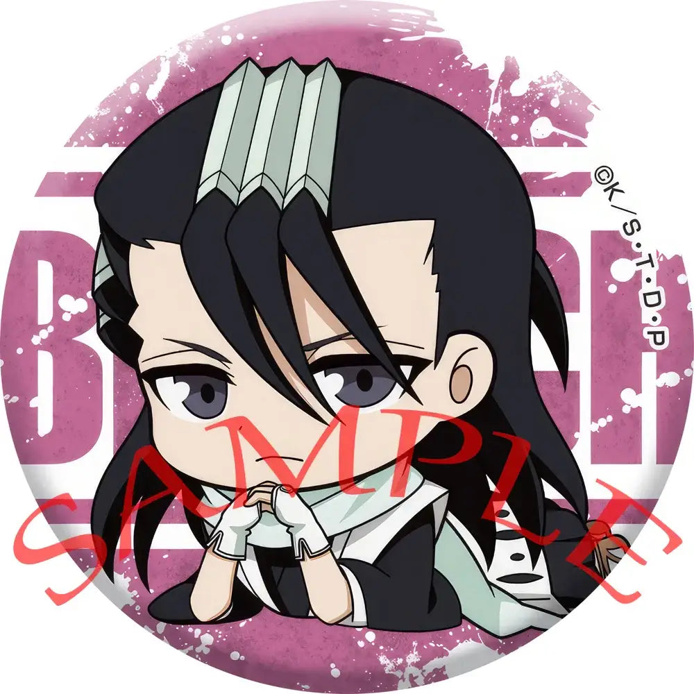 Chibi anime character enamel badge set featuring black hair and a black and white outfit from bleach ichigo pin set