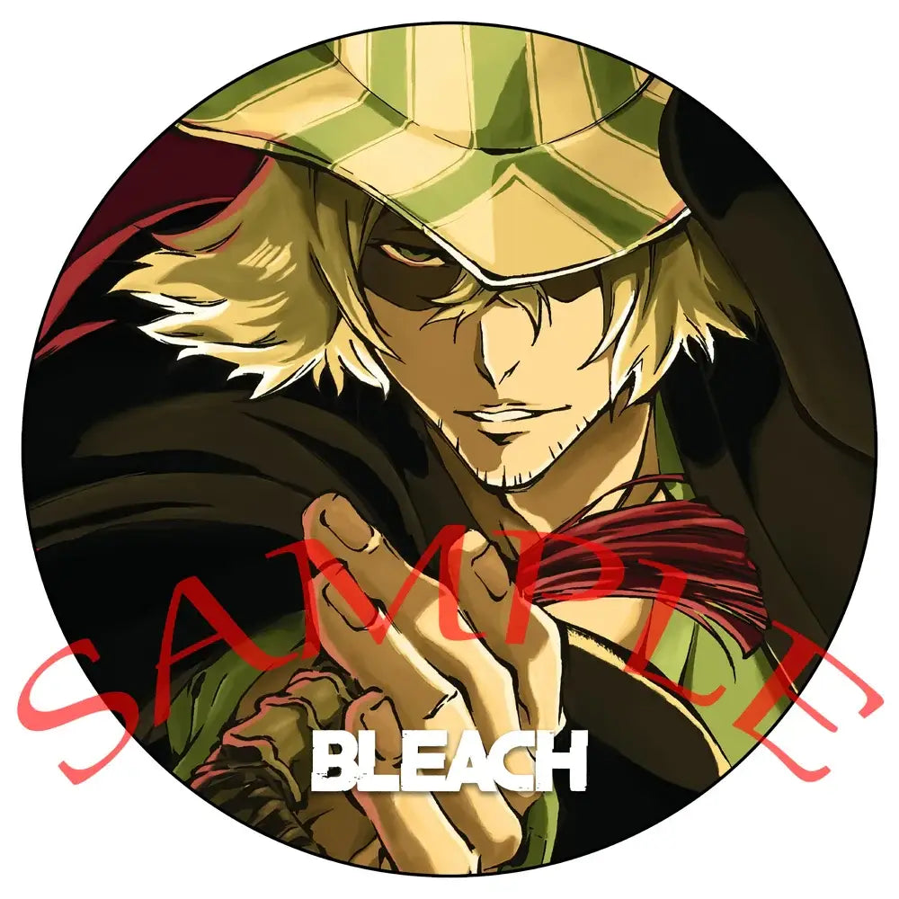 Circular enamel badge featuring bleach ichigo with blonde hair green tan helmet eye patch red scarf in pin set