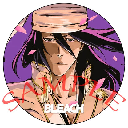 Circular enamel badge featuring an anime character with long dark hair and purple accents from bleach ichigo pin set