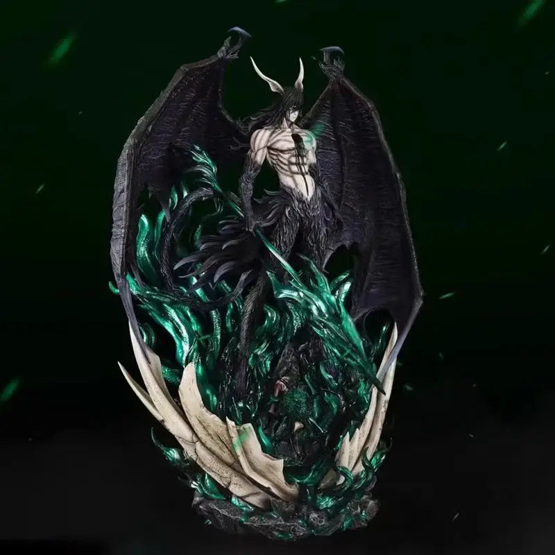 Bleach ichigo pvc statue 33cm with dark winged horned design and intricate green and black detailing for premium display