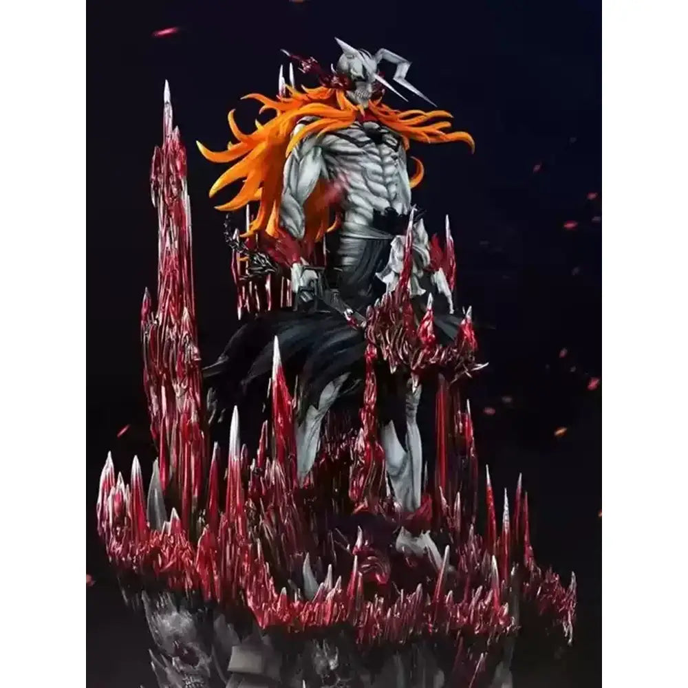 Bleach Ichigo PVC statue 33cm desktop figurine featuring vibrant orange hair seated on a red and white crystalline throne for premium display