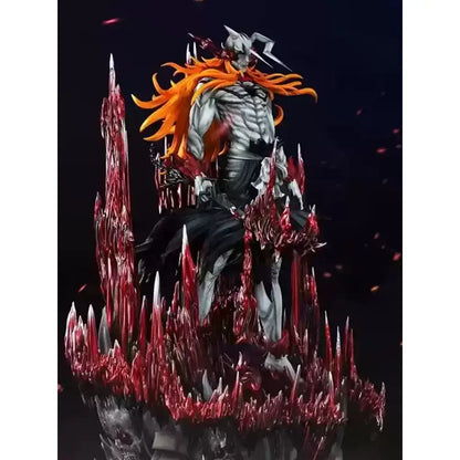 Bleach Ichigo PVC statue 33cm desktop figurine featuring vibrant orange hair seated on a red and white crystalline throne for premium display