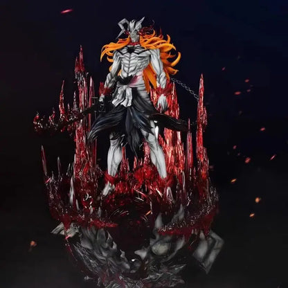 Bleach Ichigo PVC statue with orange hair in white and black standing among red crystals premium display 33cm size