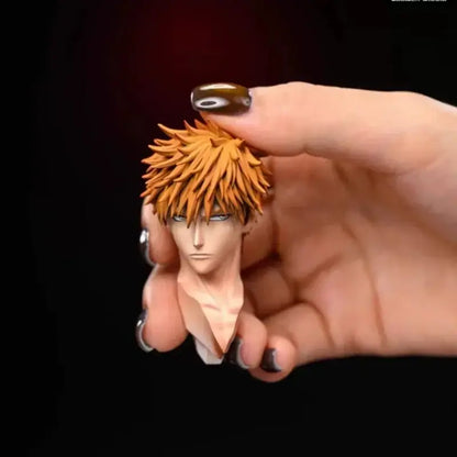 Bleach ichigo pvc statue with orange spiky hair and white collar featuring detailed face from thousand-year blood war