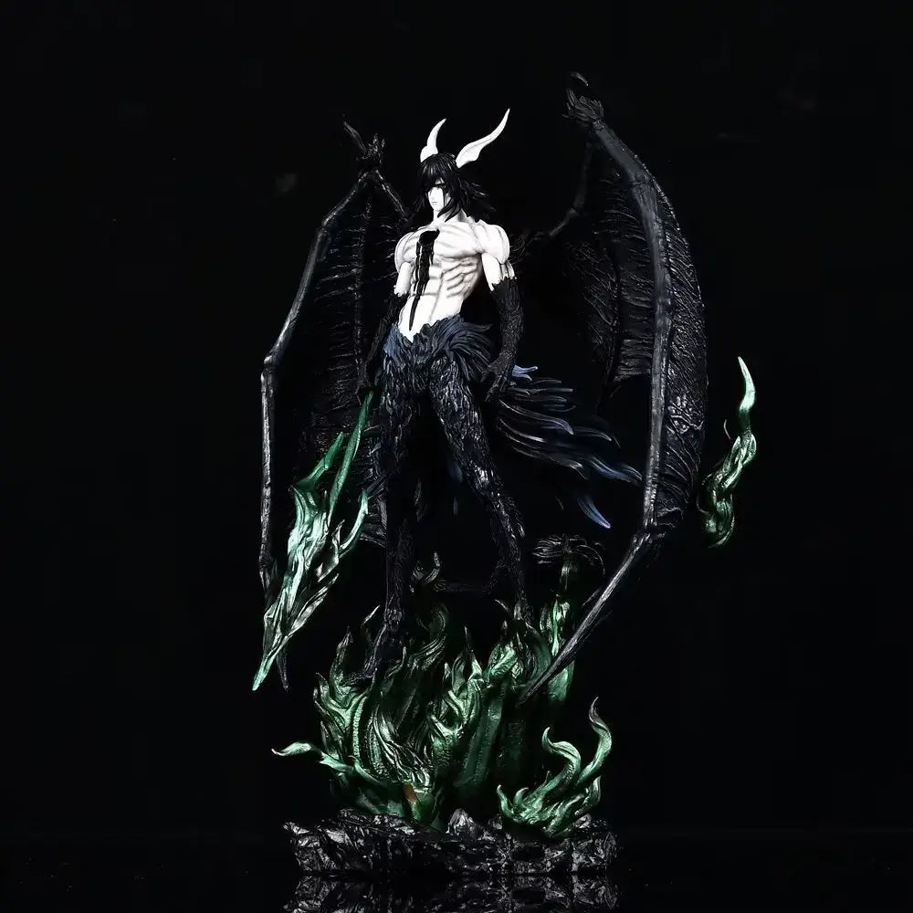 Bleach ichigo and ulquiorra black and white demonic pvc statue with intricate wings horns and green flame accents 30cm