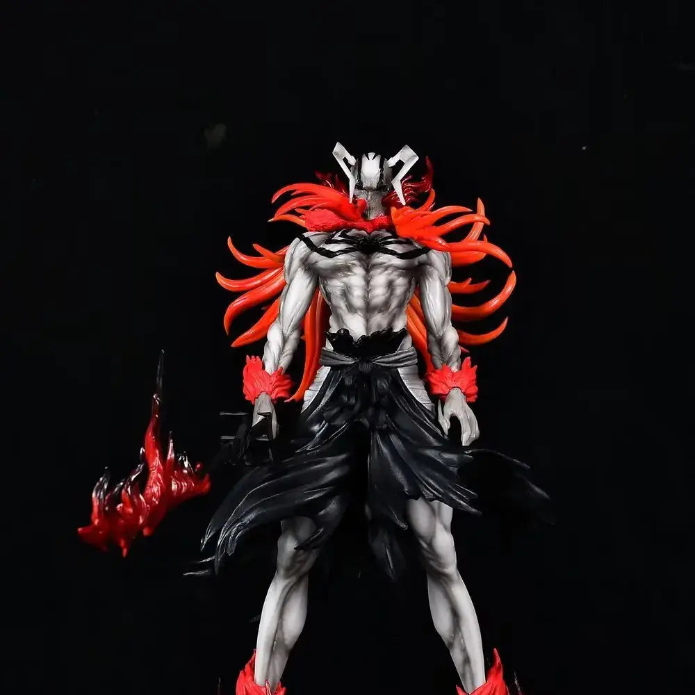 Bleach ichigo and ulquiorra pvc statue 30cm featuring a muscular figure with red hair and glowing red weapon