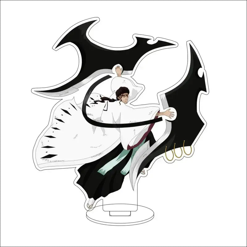 Black and white acrylic stand figure featuring Isshin Yuzu Michiru from Bleach with dynamic pose and flowing robes