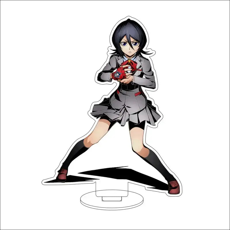 Bleach isshin yuzu michiru gray and black school uniform acrylic stand figure with red tie gloves and shoes accents