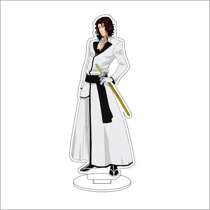 White and black acrylic stand figure of ichigo kurosaki in white coat with sword from bleach acrylic stand figures