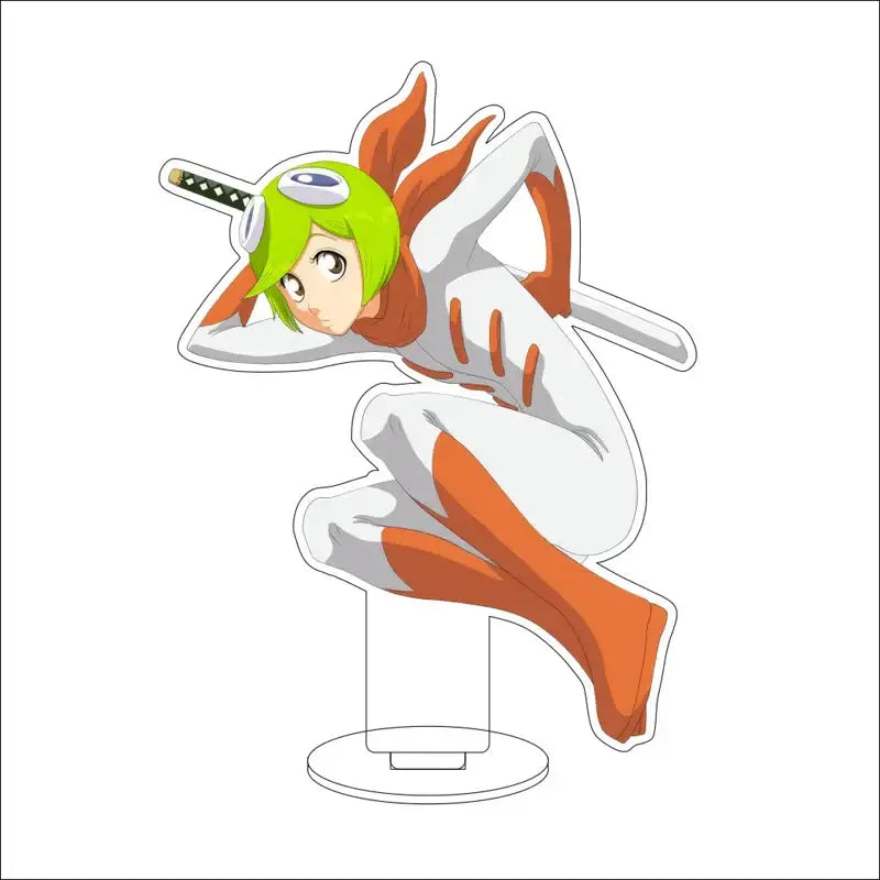Bleach Isshin Yuzu Michiru green-haired anime character acrylic stand figure with white and orange outfit and sword on clear base