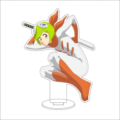 Bleach Isshin Yuzu Michiru green-haired anime character acrylic stand figure with white and orange outfit and sword on clear base