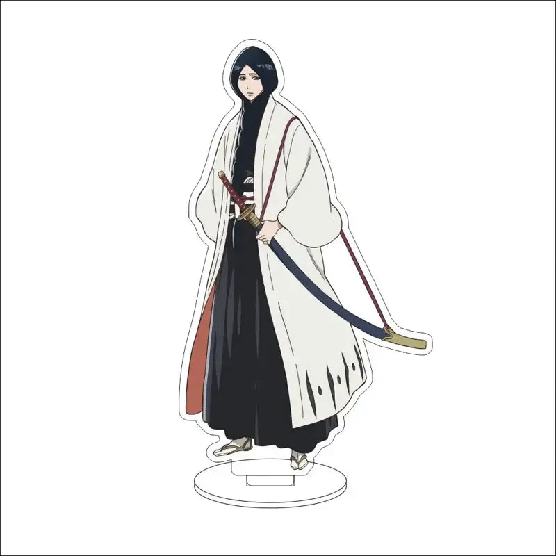 Bleach Isshin yuzu michiru acrylic stand figures featuring a black and white acrylic stand of a character with a sword