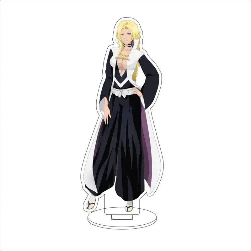 Bleach isshin yuzu michiru blonde anime acrylic stand figure in black white uniform with purple accents on clear base