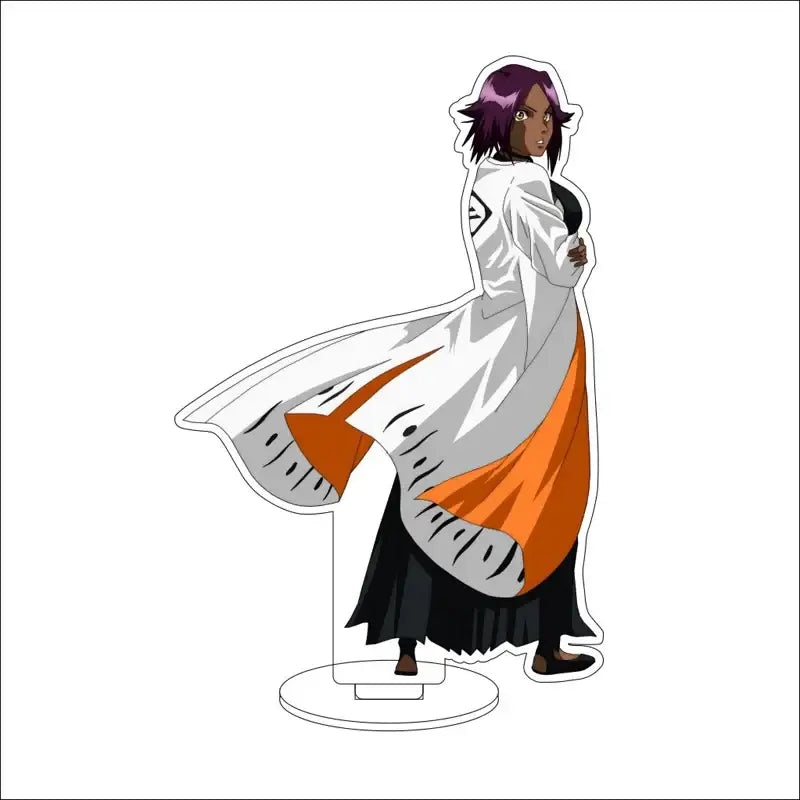 Bleach Isshin Yuzu Michiru purple-haired anime figurine in white and orange coat acrylic stand figures display