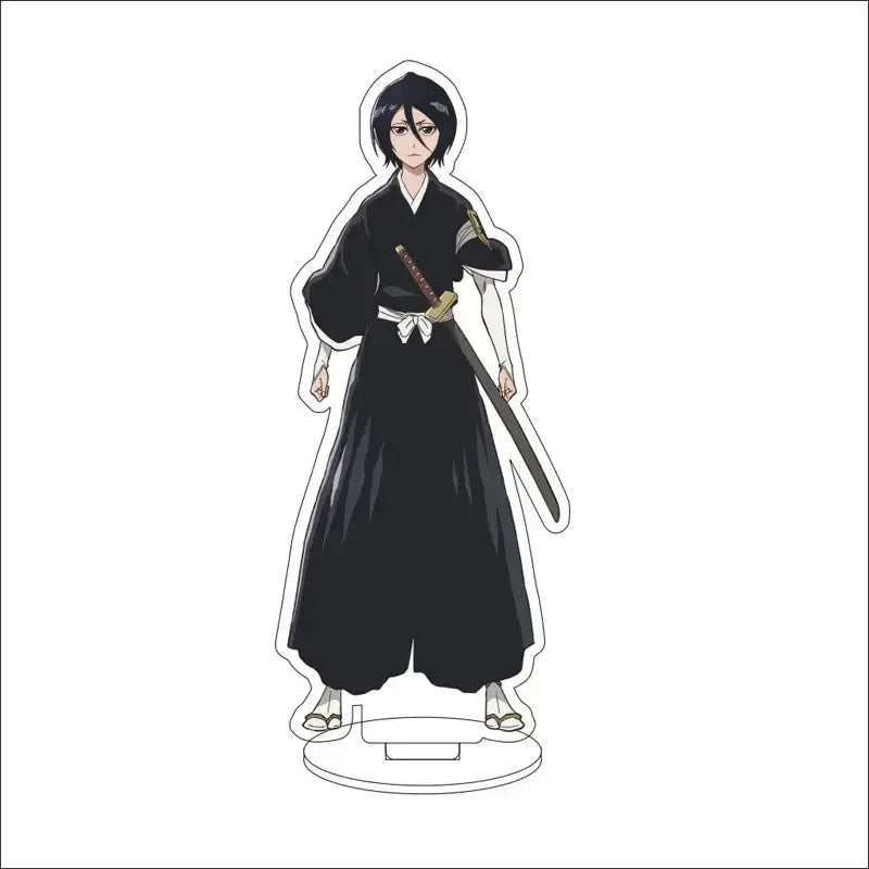 Black acrylic stand of ichigo kurosaki in shinigami uniform with sword from bleach isshin yuzu michiru acrylic stand figures