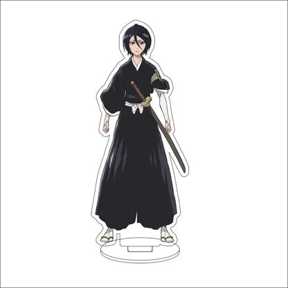 Black acrylic stand of ichigo kurosaki in shinigami uniform with sword from bleach isshin yuzu michiru acrylic stand figures