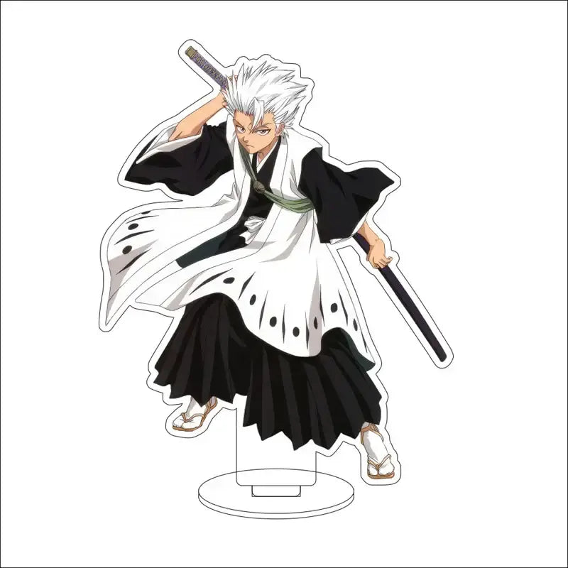 White and black acrylic stand featuring ichigo kurosaki in shinigami uniform with sword from bleach acrylic stand figures