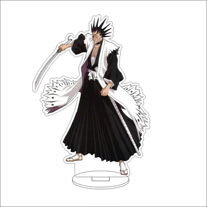 Black and white acrylic stand figure of ichigo kurosaki from bleach in shinigami uniform wielding sword