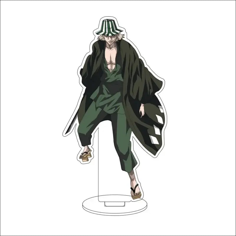 Bleach isshin yuzu michiru acrylic stand figure featuring a character with a black and green striped hat and dark coat