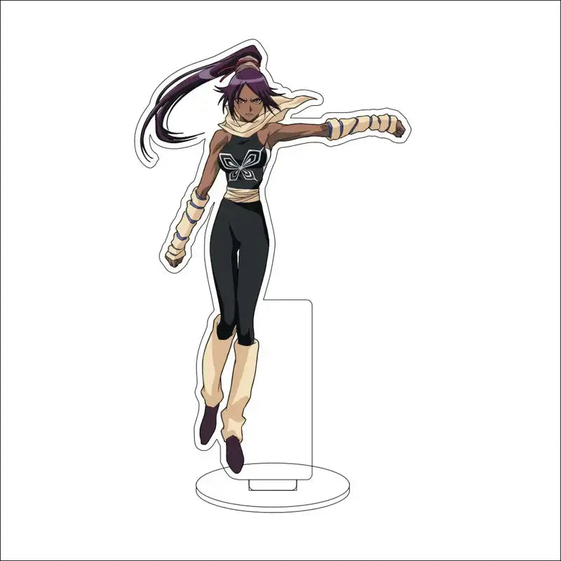 Bleach Isshin Yuzu Michiru purple-haired anime acrylic stand figure in black and beige outfit on clear acrylic stand