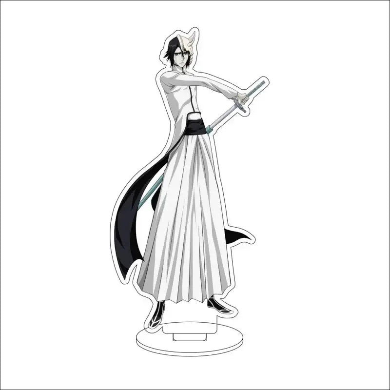 White and black acrylic stand figure of ichigo kurosaki in shinigami form holding a sword from bleach stand figures