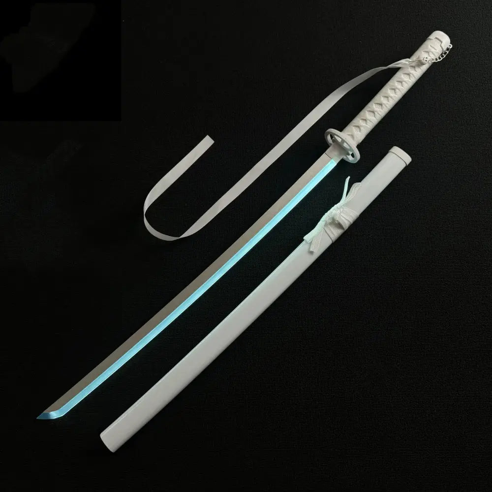 White glowing led light katana with sleek modern design and illuminated blue edge cosplay prop kuchiki rukia blade