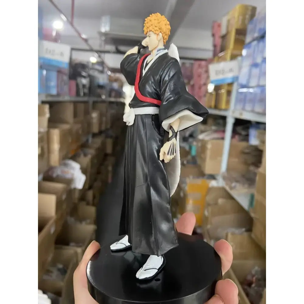 Bleach kuchiki rukia pvc figure with orange hair wearing black and white kimono with red sash for desktop decoration