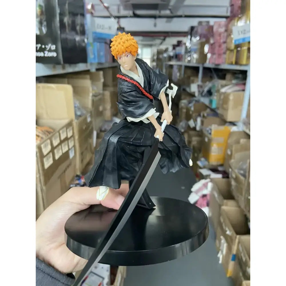 Bleach kuchiki rukia pvc figure 18.5cm standing statue with orange hair black and white outfit and red sash holding sword