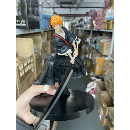 Bleach kuchiki rukia pvc figure 18.5cm standing statue with orange hair black and white outfit and red sash holding sword