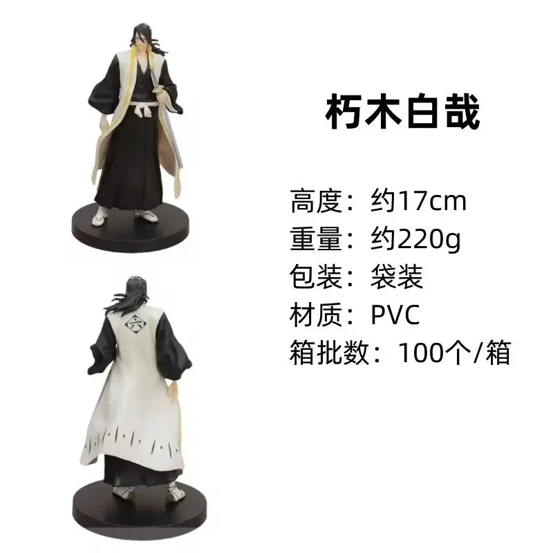 Black and white pvc figurine of sosuke aizen from bleach kuchiki rukia standing on a black base for desktop decoration