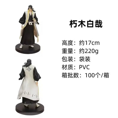 Black and white pvc figurine of sosuke aizen from bleach kuchiki rukia standing on a black base for desktop decoration