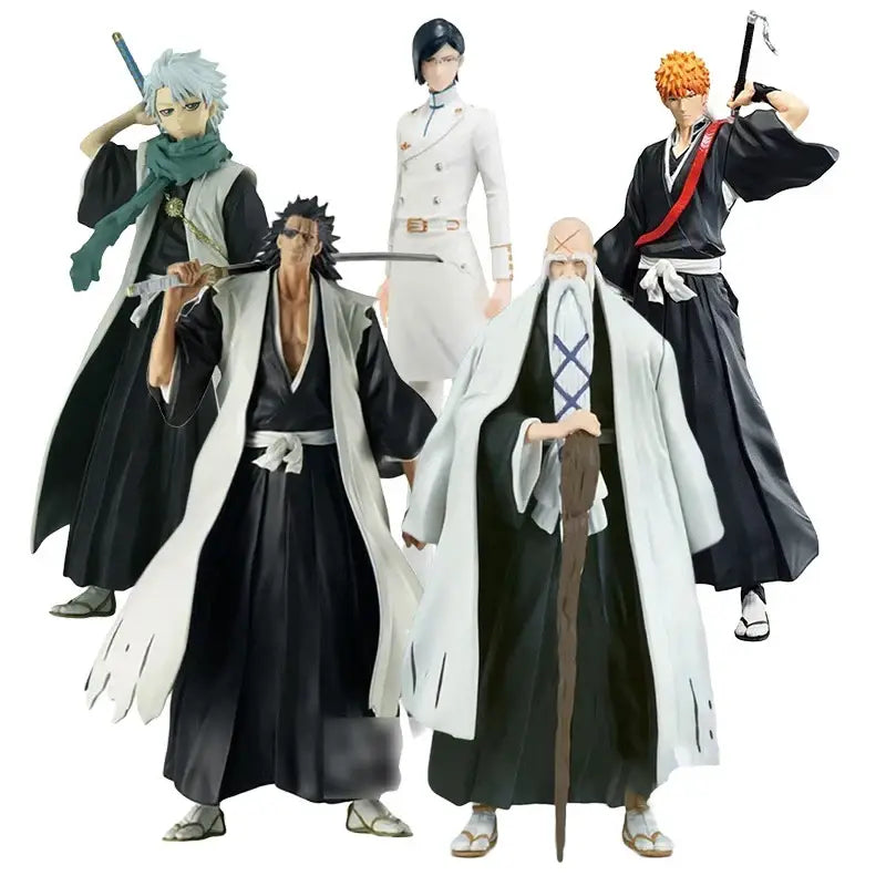 Five detailed bleach kuchiki rukia pvc figures in black and white traditional attire with metallic accents for desktop decoration