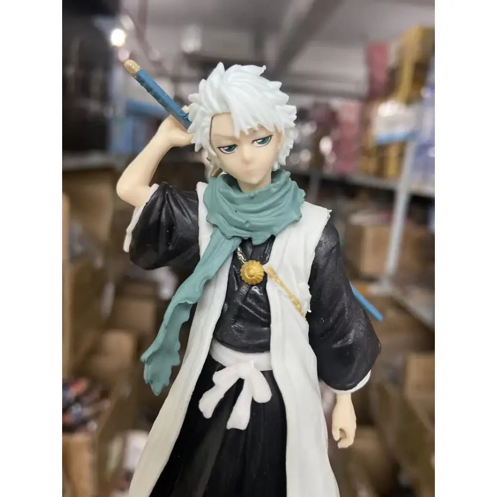 Bleach kuchiki rukia pvc figure with white hair teal scarf and blue sword standing 18.5cm desktop decoration