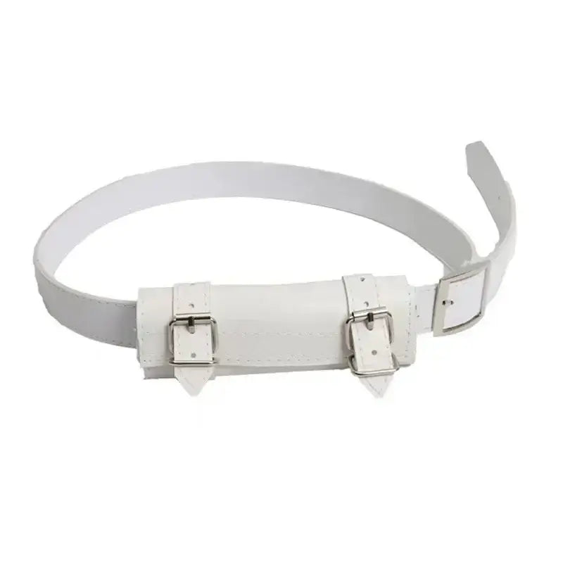 White leather belt with central pouch and silver buckles for 104cm kurosaki ichigo samurai katana blade