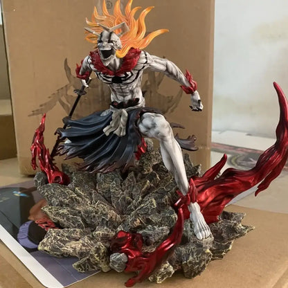 Detailed kurosaki ichigo resin statue with fiery orange hair on rocky terrain 23cm pvc figure