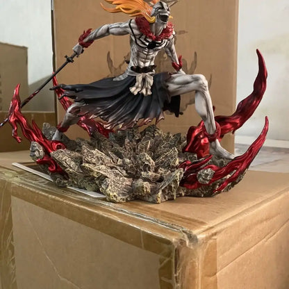 Bleach kurosaki ichigo pvc statue 23cm figure with fiery orange hair wielding sword on rocky base with red flames