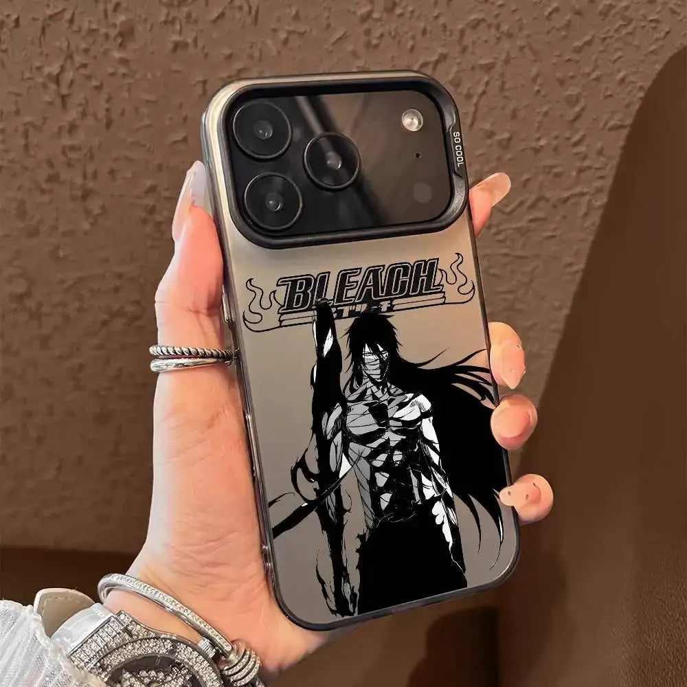 Matte metallic aurora bleach kurosaki phone case with black and white ichigo kurosaki sword illustration on back