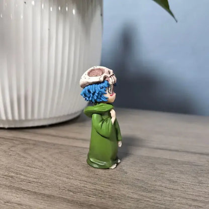 Small bleach neliel tu odelschwanck pvc figure with blue hair green coat and white skull hat 6cm odelschwanck pvc figure