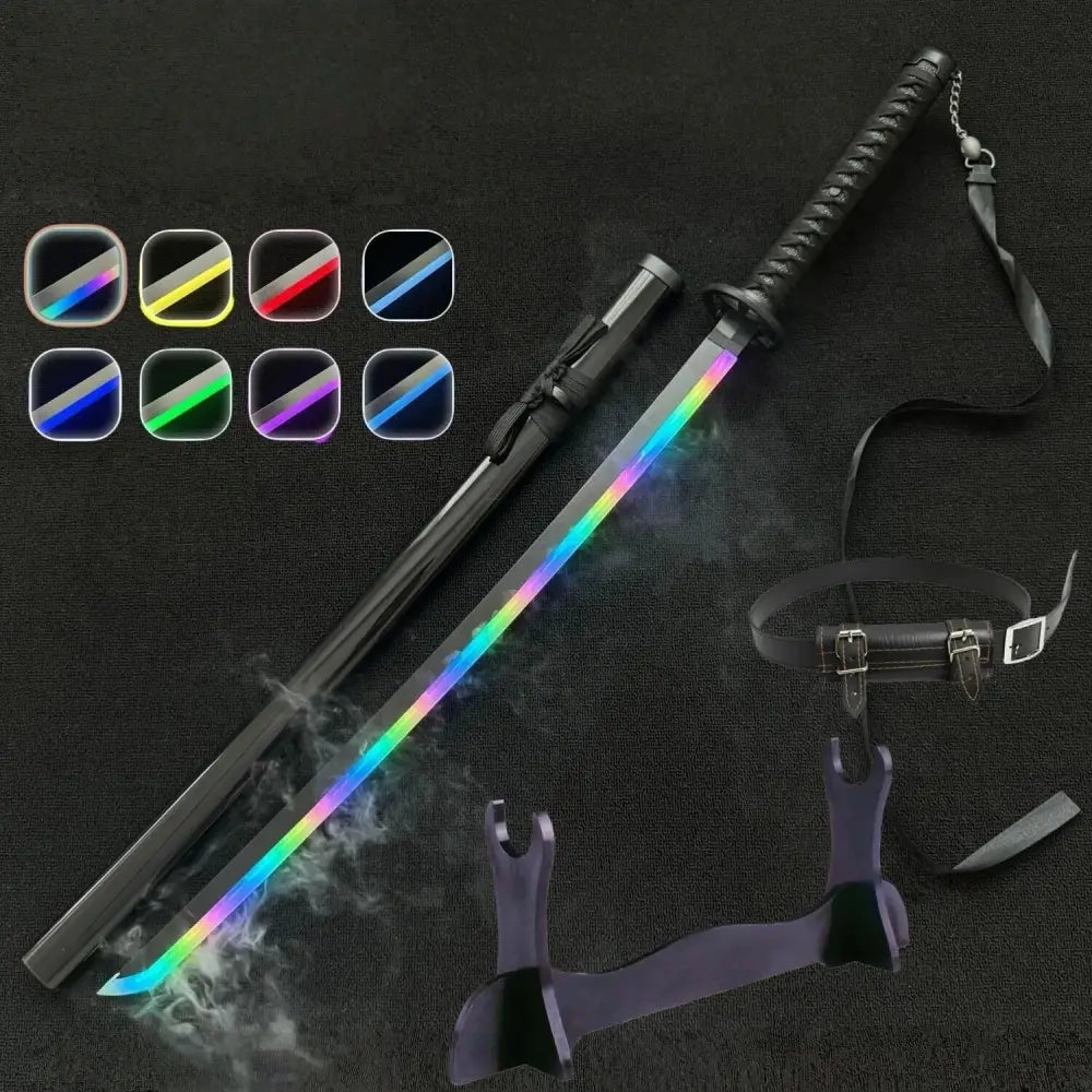Bleach rukia katana 40-inch sleek black led sword with rainbow-lit blade ergonomic grip sheath belt and stand included