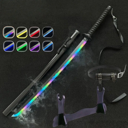 Bleach rukia katana 40-inch sleek black led sword with rainbow-lit blade ergonomic grip sheath belt and stand included