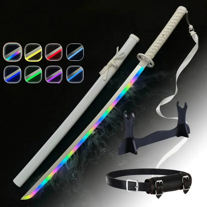 Bleach rukia katana 40-inch led glow sword featuring a white led-lit blade with rainbow glow and ornate white handle and sheath
