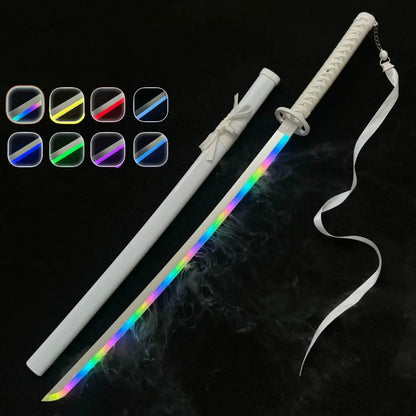 Bleach rukia katana 40-inch led glow sword with white led-lit blade rainbow effect textured grip and decorative ribbon