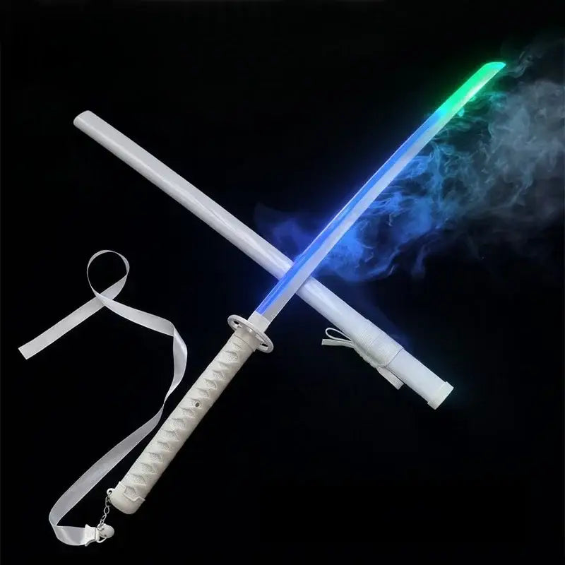 Bleach Rukia katana 40-inch LED glow sword with white led hilt, glowing blue and green blade, and wrapped handle