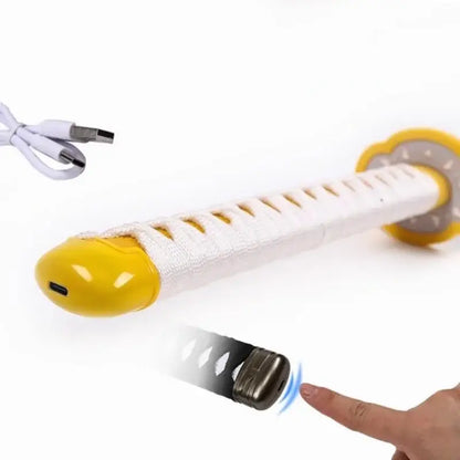 Yellow and white electric rukia katana with 40-inch led glow blade and usb charging port on handle