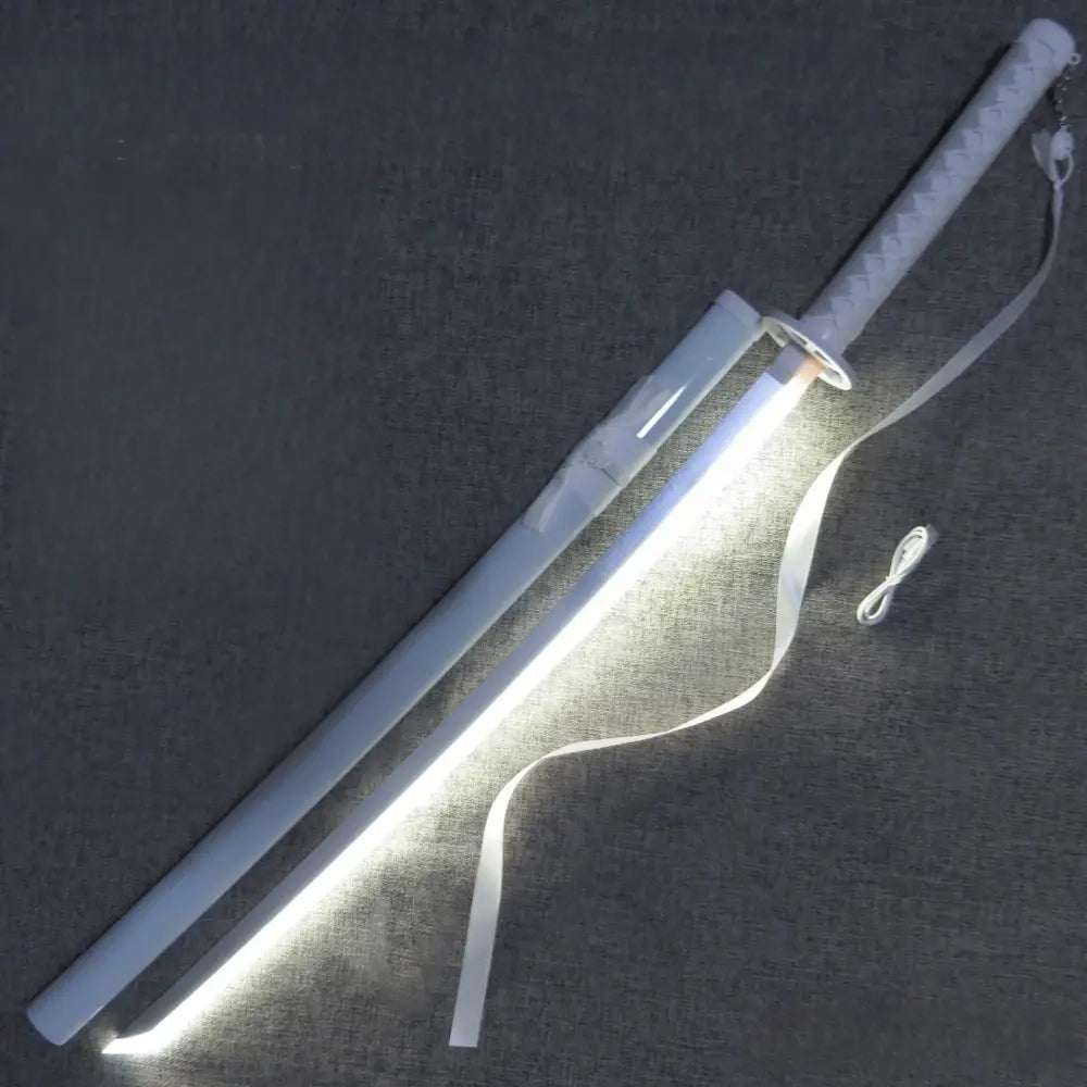 Bleach rukia white katana 40in japanese sword with white led-lit blade textured grip and matching sheath
